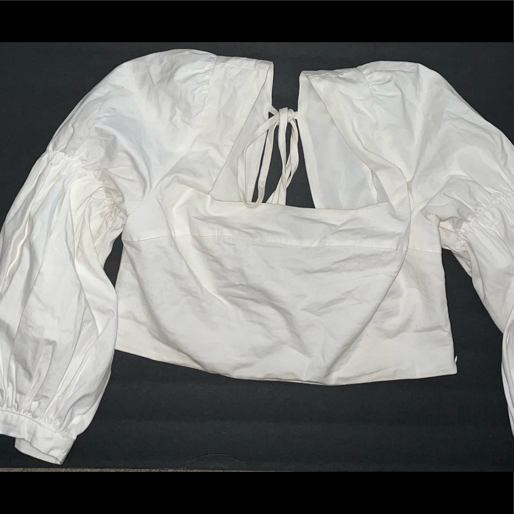 urban outfitters linen puffy sleeve crop top